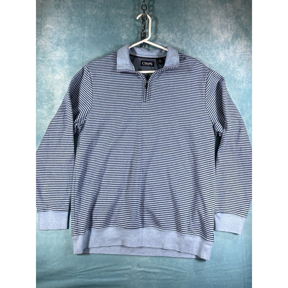 Y2K VTG CHAPS-RALPH LAUREN Men's Blue Striped Long Sleeve 1/4 Zip Sweatshirt L